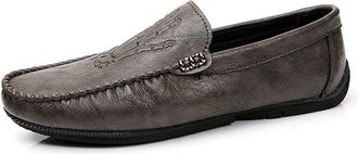 Generic Loafers for Men PU Round Toe Stitching Details Hand Bones Embossed Flexible Lightweight Flat Heel Anti-Slip Comfortable Party Slip-ons(Grau,7.5 UK)