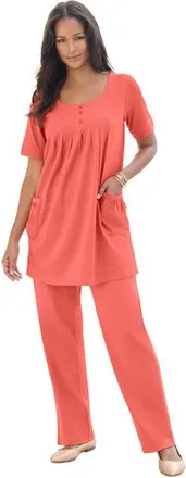 Roaman's Plus Size Two Pocket Soft Knit Swing Tunic in Sunset Coral at Nordstrom, Size Large