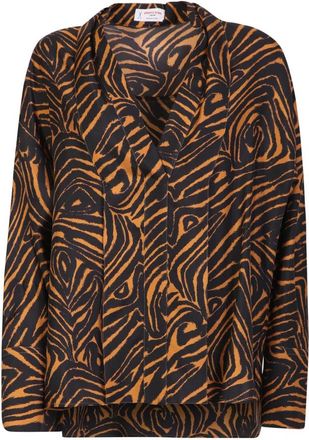Alberto Biani Zebra Print Zijden Shirt Beige - Dames - Blouses - Veelkleurig - XS - Overhemden