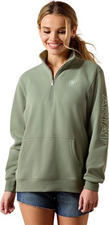 Ariat Womens Logo 1/2 Zip Sweatshirt Long Sleeve in Sea Spray, Size 2X-Large, by Ariat