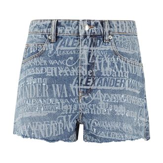 Alexander Wang Newsprint Logo Shorts - female - Alexander Wang - Denim Shorts - Blue - W26 - Shorts