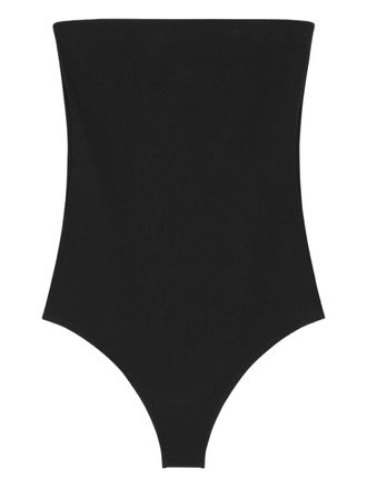 Courr&egrave;ges Asymmetrical Button-Detail Bodysuit With Strapless Neckline
