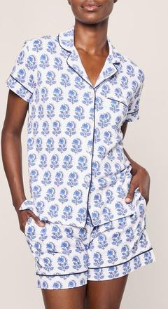 Petite Plume Print Pima Cotton Short Pajamas in Blue at Nordstrom, Size X-Small