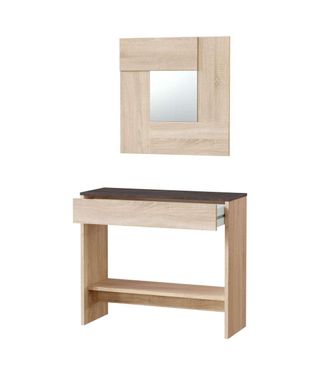F.R.S. Frs - Mueble Consola Luz Con Caj&oacute;n Y Espejo En Roble Canadian Y &Oacute;xido 0x6741f