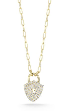 Glaze Jewelry Sterling Silver Pave Shield Padlock Necklace