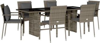 vidaXL Set Comedor Jard&iacute;n 7 Pzas Y Cojines Rat&aacute;n Sint&eacute;tico Gris Vidaxl