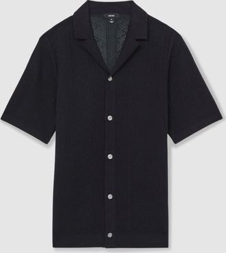 Reiss Navy Textured-knit Short-sleeve Shirt, M