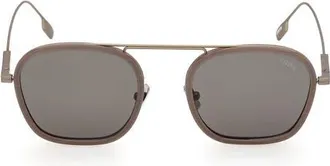 Ermenegildo Zegna 51mm Polarized Geometric Sunglasses in Light Gold /Striped Beige at Nordstrom