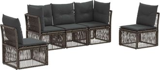 vidaXL Conjunto De Sof&aacute;s De Jard&iacute;n 5 Uds. Gris Rat&aacute;n Sint&eacute;tico Vidaxl