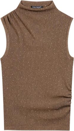 Luisa Cerano Glanz Turtleneck Top - Dames - Tops zonder mouwen - Bruin - XL - Polyester - Tops