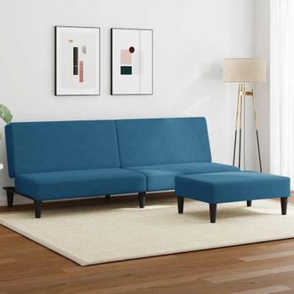 vidaXL Sof&aacute; Cama De 2 Plazas Con Taburete Terciopelo Azul Vidaxl