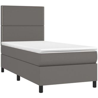 vidaXL Vidaxl - Cama Box Spring Y Colch&oacute;n Led Cuero Sint&eacute;tico Gris 90x190 Cm