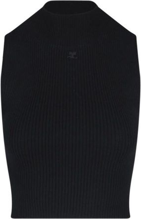 Courr&egrave;ges Fitted Black Crop Top With Ribbed Texture