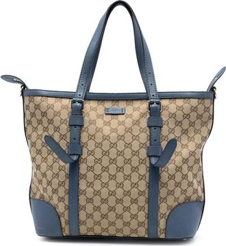 Gucci Pre-owned Tote Bags, female, Brown, Size: ONE SIZE Pre-owned Canvas Leather Tote Bag