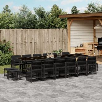 vidaXL Set De Muebles Jard&iacute;n 17 Pzas Con Cojines Rat&aacute;n Sint&eacute;tico Negro