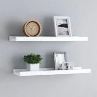 OEM Juego De 2 Estantes De Almacenamiento De Pared, Estante Moderno Con Borde Elevado Para Marcos De Fotos, Blanco, 60x9x3 Cm, Mdf - Dh96035-crezuo