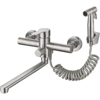 OEM Grifo De Cocina Mural De N&iacute;quel Cepillado Con Rociador Lateral - Grifo Mezclador Para Fregadero De Uso Comercial, Sin Plomo, Ca&ntilde;o De 30 Cm (12) -crezu