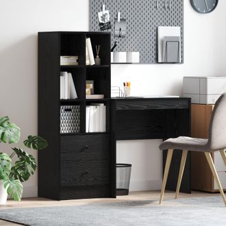 Berkfield Home Desk with Storage Black Oak Engineered Wood