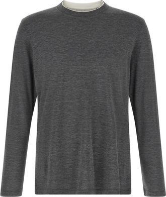 Brunello Cucinelli Lichtgewicht Jersey T-shirt met Lange Mouwen - Heren - Longsleeves - Grijs - XL - Katoen - Tops