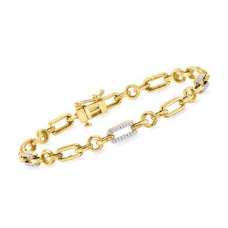 Ross-Simons Diamond Paper Clip Link Station Bracelet in 18kt Gold Over Sterling