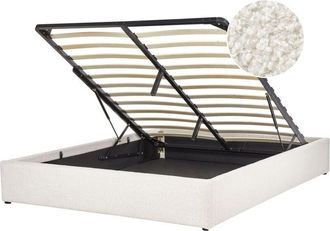 Beliani Letto matrimoniale con contenitore in tessuto boucl&egrave; bianco sporco 160 x 200 cm Dinan