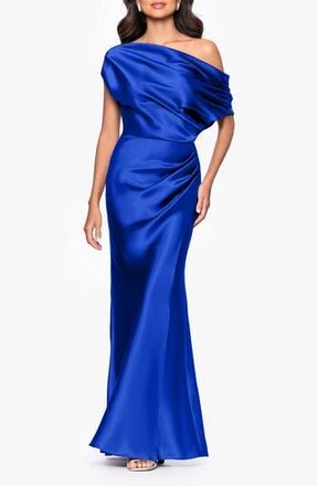 Betsy & Adam One-Shoulder Satin Sheath Gown in Royal at Nordstrom Rack, Size 2