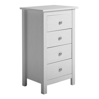 HOMN Sinfonier de noche de 4 cajones blanco, cajones en blanco, pino macizo