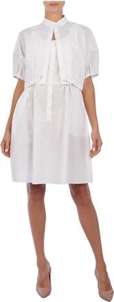 Emporio Armani Innovatieve Gelaagde Jurk met Elastische Taille - Dames - Korte kleedjes - Wit - L - Katoen - Kleedjes