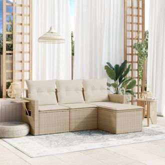 vidaXL Juego De Sof&aacute;s Jard&iacute;n Con Cojines 4 Pzas Rat&aacute;n Sint&eacute;tico Beige Vidaxl
