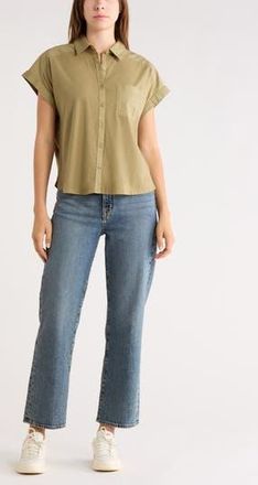 Melrose and Market Mixed Media Button-Up Shirt in Olive Aloe at Nordstrom Rack, Size Xx-Small