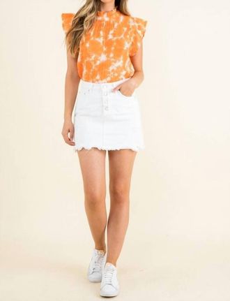 THML Clothing Tie-Dye Ruffle Neck Cotton Blouse In Orange