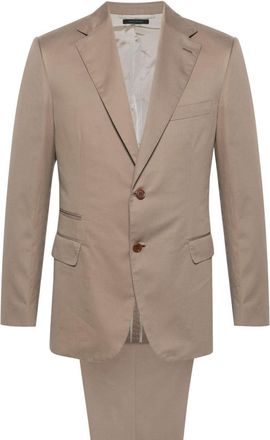 Brioni single-breasted twill suit - men - Cotton/Elastane/Cupro/Cotton/Cashmere - 50 - Neutrals