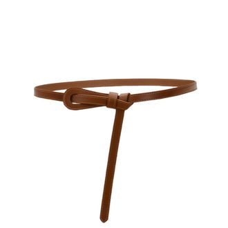 Generic Ladies Skinny Leather Soft Knotted Strap Belts Knot Tie Belt with Small Opening Narrow Non Buckle Adjustable Thin Belts (Caramel)