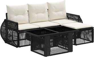 vidaXL Conjunto De Sof&aacute;s De Jard&iacute;n 5 Uds. Negro Y Blanco Crema Vidaxl