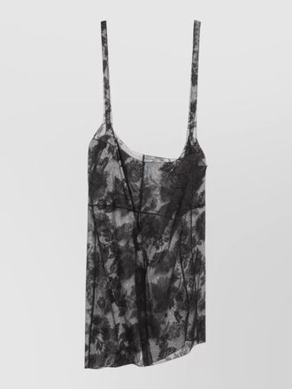 Prada asymmetric hem sheer floral spaghetti strap top