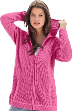Roaman's Plus Size Waffle Knit Zip-Front Relaxed Hoodie in Vintage Rose at Nordstrom, Size 4X