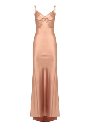 Elisabetta Franchi Satin Evening Dress With Sweetheart Neckline And Flared Hem