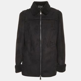 Emporio Armani Black Fleece Suede Zip Up Jacket
