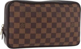 Louis Vuitton Pre-owned Damier Ebene Canvas Clutch Bag - Dames - Vintage Clutch - Bruin - ONE Size - Leer - Vintage