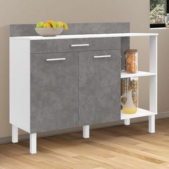 IDMarket Cina 120 cm aparador de cocina bajo con encimera H.83 cm, 2 puertas + cajón, blanco y efecto hormigón
