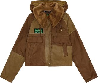 Ganni x Barbour jack met logopatch en ribfluwelen kraag - Bruin