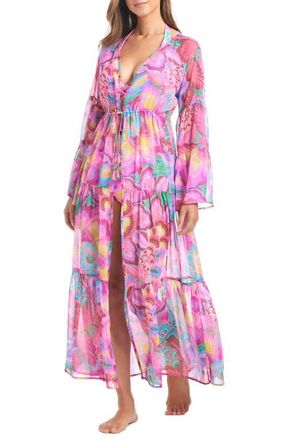 Bleu Rod Beattie Print Long Sleeve Cover-Up Dress in Pink Multi at Nordstrom, Size Medium