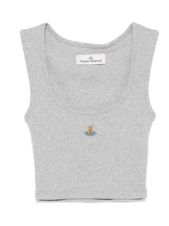 Vivienne Westwood Grey Ribbed Scoop Neck Orb Top
