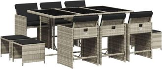 vidaXL Set De Comedor De Jard&iacute;n 11 Pzas Y Cojines Rat&aacute;n Sint&eacute;tico Gris Vidaxl