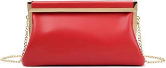 Girly HandBags Womens Fold Over Metallic Frame Evening Clutch Bag Medium Cherry Red