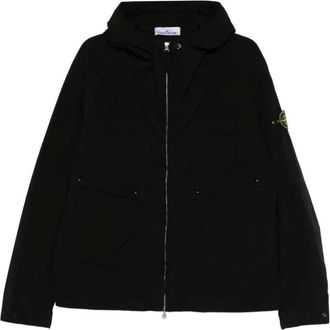 Stone Island Jassen, Heren, Zwart, M, Polyester, Licht Compact Touch Poly-TC Capuchonjack