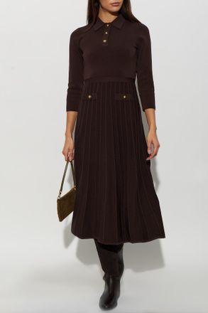 Michael Michael Kors Long Dress With Collar, Womens, Brown