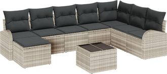 vidaXL Garden Sofa Set with Cushion 9 pcs Light grey Poly rattan Vidaxl