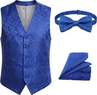 TruClothing Waistcoat Set 3 Piece Jacquard Floral with Bow Tie & Pocket Square