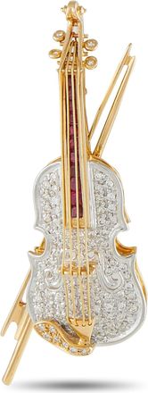 Luxury Bazaar 18K Yellow Gold 0.57ct Diamond and Ruby Violin Brooch MF16-100826
